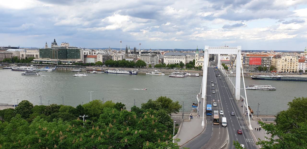 Widok na Budapeszt i most Elżbiety ze wzgórza Gellerta
