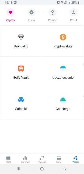 lista dodatkowych usług w aplikacji Revolut